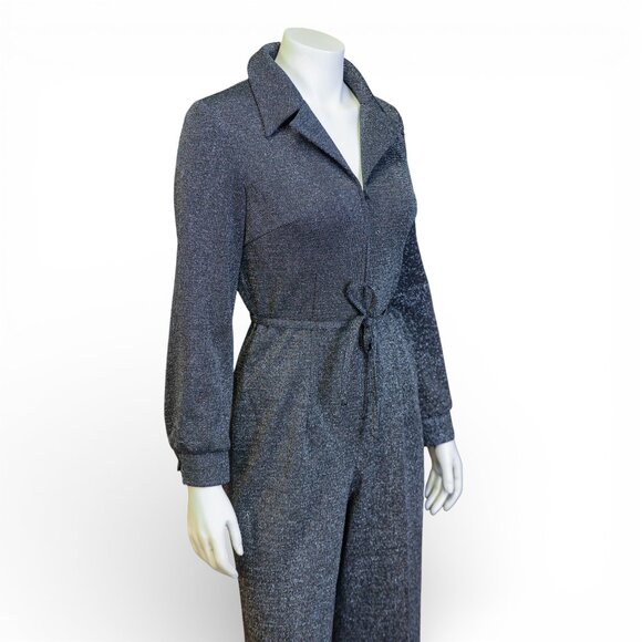 Vintage 70s Panther Paris Metallic Knit Jumpsuit | Disco Era Wide Leg One-Piece - Picture 12 of 13